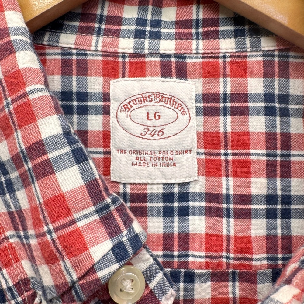 Brooks Brothers 346 Button Down Shirt Mens LG Plaid Short Sleeve Preppy Classic - Picture 3 of 7
